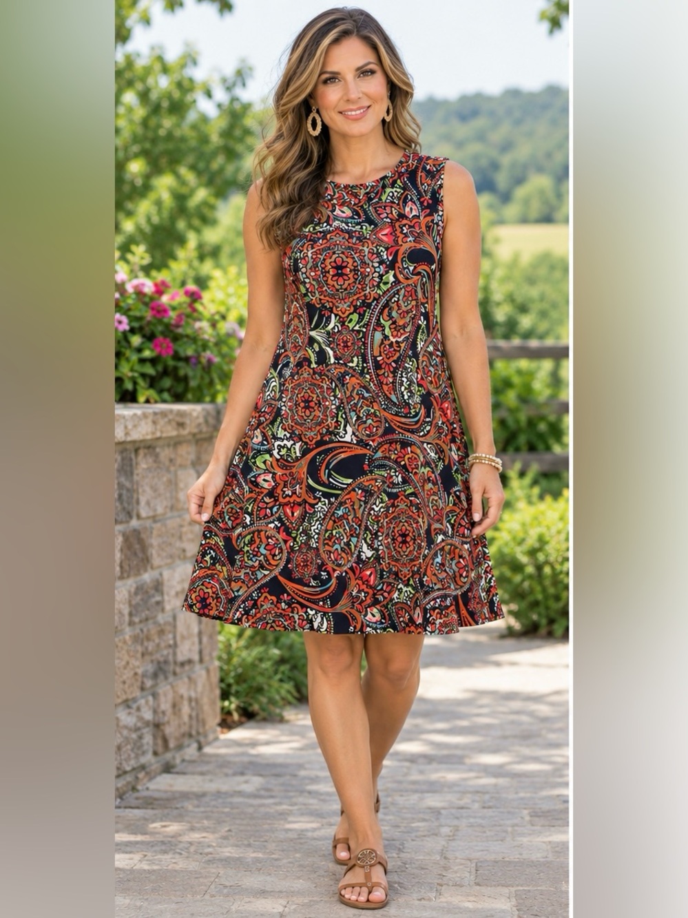 Artisan NY Paisley Print Sleeveless A-Line Dress Mini Dress